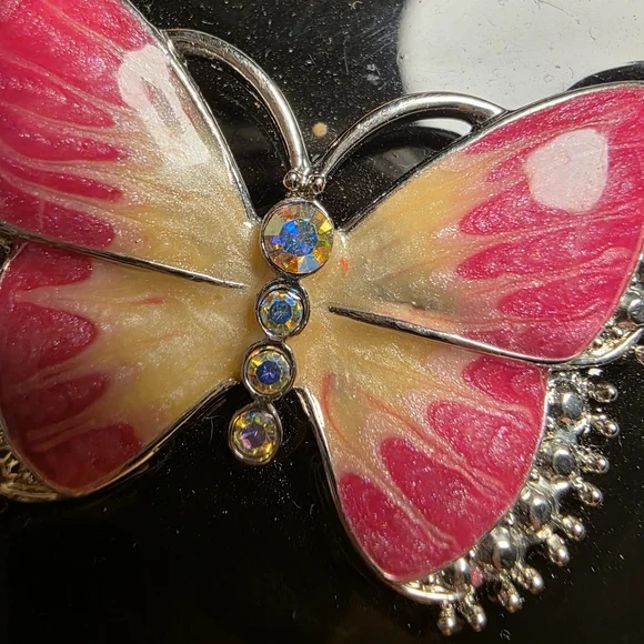 Black Pill Box Medication Box Pink Butterfly Design - Picture 3 of 5